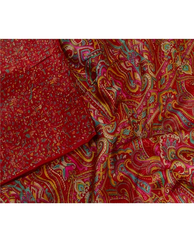 Sanskriti Vintage Sarees Indian Dark Red Pure Silk Printed Sari 5Yd Craft Fabric, PR-63653-Dark Red-Pure Silk-1