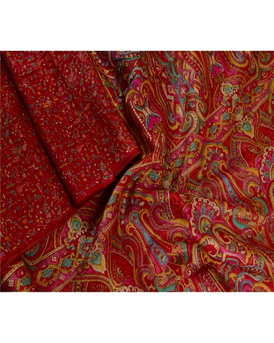 Sanskriti Vintage Sarees Indian Dark Red Pure Silk Printed Sari 5Yd Craft Fabric, PR-63653-Dark Red-Pure Silk-2