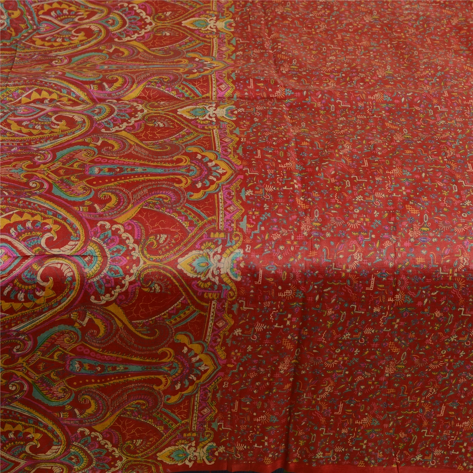 Sanskriti Vintage Sarees Indian Dark Red Pure Silk Printed Sari 5Yd Craft Fabric, PR-63653-Dark Red-Pure Silk-3