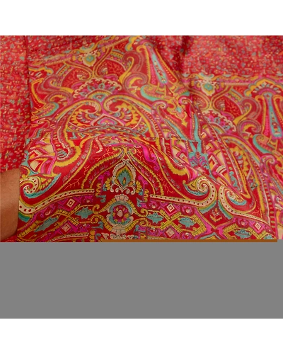 Sanskriti Vintage Sarees Indian Dark Red Pure Silk Printed Sari 5Yd Craft Fabric, PR-63653-Dark Red-Pure Silk-5