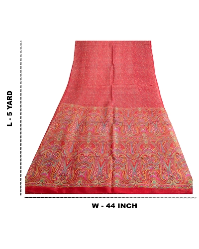 Sanskriti Vintage Sarees Indian Dark Red Pure Silk Printed Sari 5Yd Craft Fabric, PR-63653-Dark Red-Pure Silk-8
