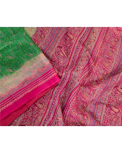Sanskriti Vintage Sarees Green Indian Pure Silk Printed Sari Soft Craft Fabric, PR-63664-Green-Pure Silk-1