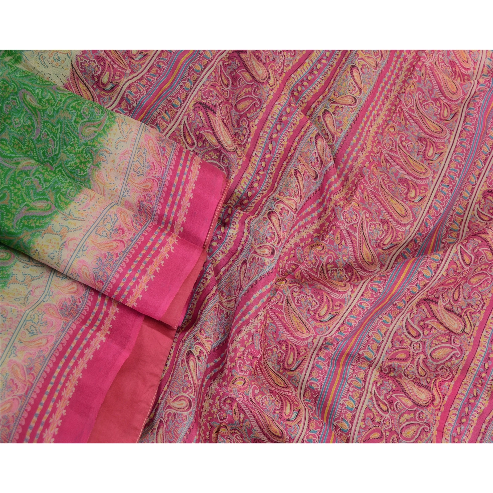 Sanskriti Vintage Sarees Green Indian Pure Silk Printed Sari Soft Craft Fabric, PR-63664-Green-Pure Silk-2