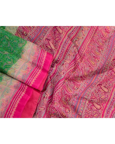 Sanskriti Vintage Sarees Green Indian Pure Silk Printed Sari Soft Craft Fabric, PR-63664-Green-Pure Silk-2