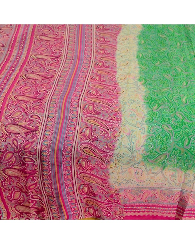 Sanskriti Vintage Sarees Green Indian Pure Silk Printed Sari Soft Craft Fabric, PR-63664-Green-Pure Silk-3