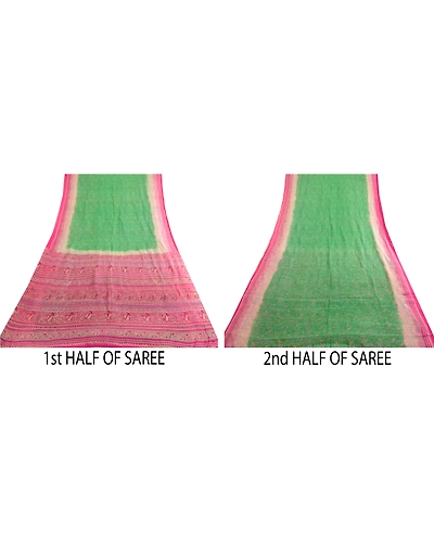 Sanskriti Vintage Sarees Green Indian Pure Silk Printed Sari Soft Craft Fabric, PR-63664-Green-Pure Silk-4