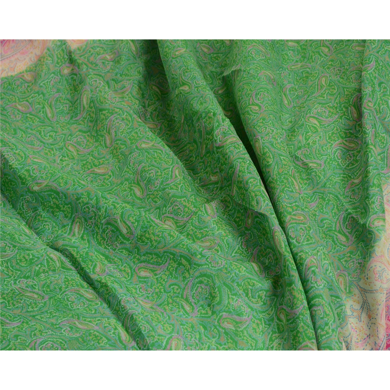 Sanskriti Vintage Sarees Green Indian Pure Silk Printed Sari Soft Craft Fabric, PR-63664-Green-Pure Silk-6