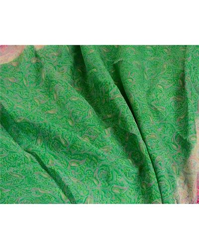 Sanskriti Vintage Sarees Green Indian Pure Silk Printed Sari Soft Craft Fabric, PR-63664-Green-Pure Silk-6