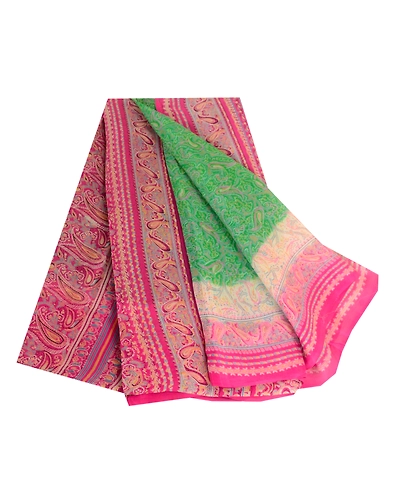 Sanskriti Vintage Sarees Green Indian Pure Silk Printed Sari Soft Craft Fabric, PR-63664-Green-Pure Silk-7