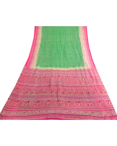 Sanskriti Vintage Sarees Green Indian Pure Silk Printed Sari Soft Craft Fabric, PR-63664-Green-Pure Silk-8