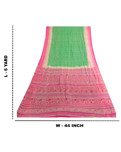 Sanskriti Vintage Sarees Green Indian Pure Silk Printed Sari Soft Craft Fabric, PR-63664-Green-Pure Silk-9