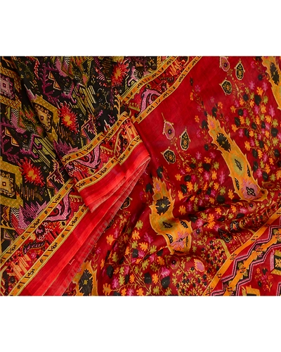 Sanskriti Vintage Sarees Black Pure Silk Printed Sari Soft Floral Craft Fabric, PR-63669-Black-Pure Silk-2