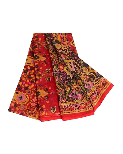 Sanskriti Vintage Sarees Black Pure Silk Printed Sari Soft Floral Craft Fabric, PR-63669-Black-Pure Silk-6