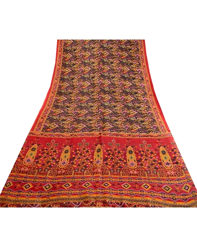 Sanskriti Vintage Sarees Black Pure Silk Printed Sari Soft Floral Craft Fabric, PR-63669-Black-Pure Silk-7