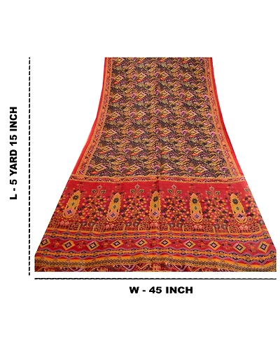 Sanskriti Vintage Sarees Black Pure Silk Printed Sari Soft Floral Craft Fabric, PR-63669-Black-Pure Silk-8