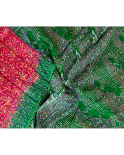 Sanskriti Vintage Sarees Pink Pure Silk Printed Sari Soft Floral Craft Fabric, PR-63670-Pink-Pure Silk-2