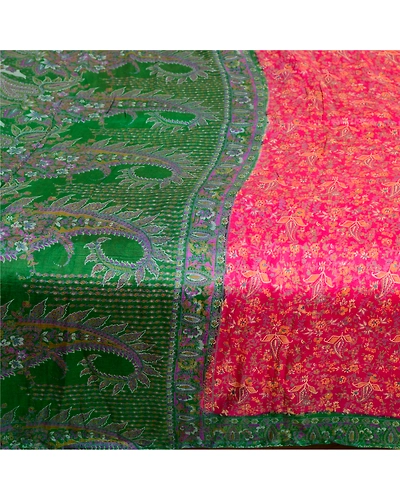 Sanskriti Vintage Sarees Pink Pure Silk Printed Sari Soft Floral Craft Fabric, PR-63670-Pink-Pure Silk-3