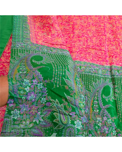 Sanskriti Vintage Sarees Pink Pure Silk Printed Sari Soft Floral Craft Fabric, PR-63670-Pink-Pure Silk-5