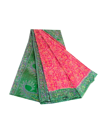 Sanskriti Vintage Sarees Pink Pure Silk Printed Sari Soft Floral Craft Fabric, PR-63670-Pink-Pure Silk-6