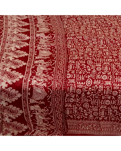 Sanskriti Vintage Sarees Dark Red Human Printed Pure Silk Sari 5Yd Craft Fabric, PR-63677-Dark Red-Pure Silk-3
