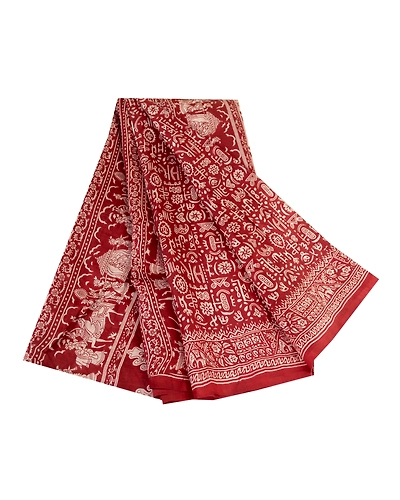Sanskriti Vintage Sarees Dark Red Human Printed Pure Silk Sari 5Yd Craft Fabric, PR-63677-Dark Red-Pure Silk-6