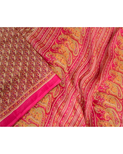Sanskriti Vintage Sarees Hot-Pink Printed Pure Silk Sari 5Yd Floral Craft Fabric, PR-63680-Pink-Pure Silk-1