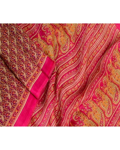 Sanskriti Vintage Sarees Hot-Pink Printed Pure Silk Sari 5Yd Floral Craft Fabric, PR-63680-Pink-Pure Silk-2