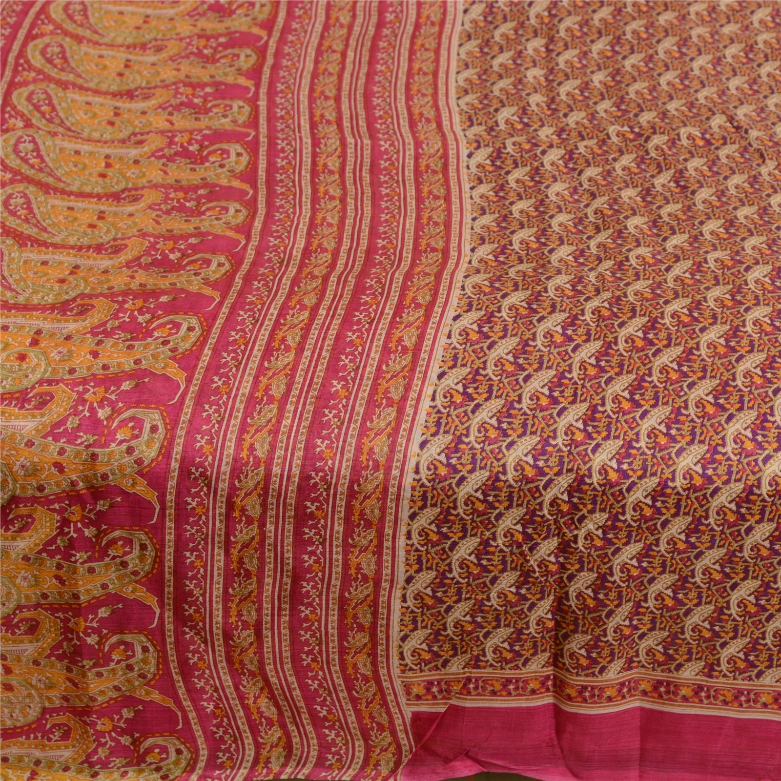 Sanskriti Vintage Sarees Hot-Pink Printed Pure Silk Sari 5Yd Floral Craft Fabric, PR-63680-Pink-Pure Silk-3