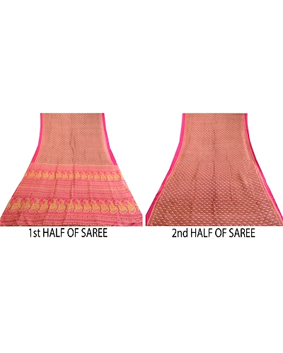 Sanskriti Vintage Sarees Hot-Pink Printed Pure Silk Sari 5Yd Floral Craft Fabric, PR-63680-Pink-Pure Silk-4