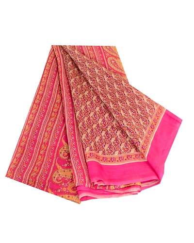 Sanskriti Vintage Sarees Hot-Pink Printed Pure Silk Sari 5Yd Floral Craft Fabric, PR-63680-Pink-Pure Silk-6