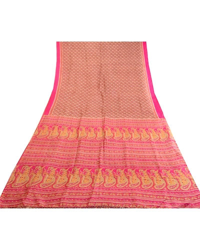 Sanskriti Vintage Sarees Hot-Pink Printed Pure Silk Sari 5Yd Floral Craft Fabric, PR-63680-Pink-Pure Silk-7