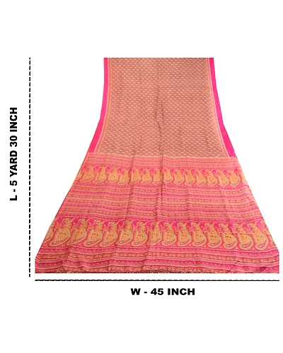 Sanskriti Vintage Sarees Hot-Pink Printed Pure Silk Sari 5Yd Floral Craft Fabric, PR-63680-Pink-Pure Silk-8