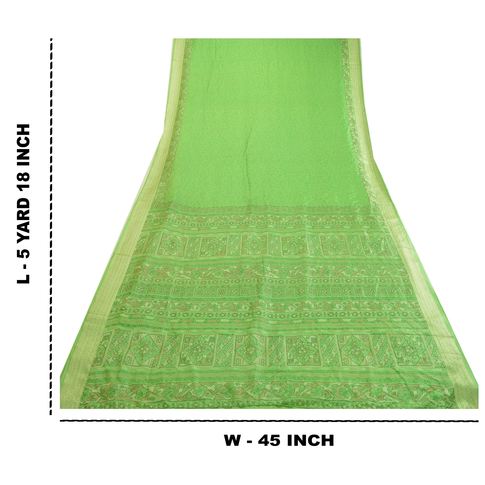 Sanskriti Vintage Sarees Green Printed Pure Silk Sari 5Yd Floral Craft Fabric, PR-63681-Green-Pure Silk-8