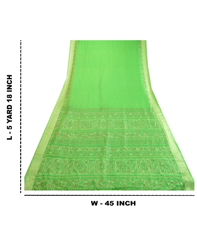 Sanskriti Vintage Sarees Green Printed Pure Silk Sari 5Yd Floral Craft Fabric, PR-63681-Green-Pure Silk-8