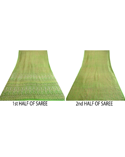 Sanskriti Vintage Sarees Green Indian Printed Pure Silk Sari Soft Craft Fabric, PR-63685-Green-Pure Silk-4