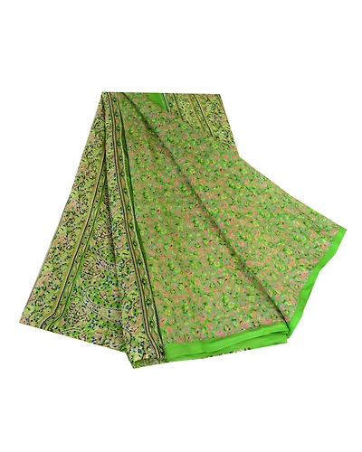 Sanskriti Vintage Sarees Green Indian Printed Pure Silk Sari Soft Craft Fabric, PR-63685-Green-Pure Silk-7