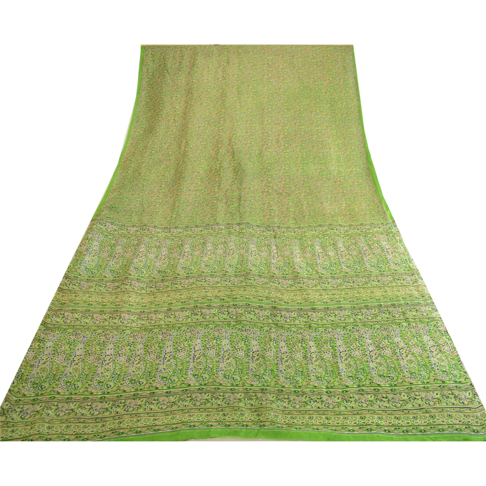 Sanskriti Vintage Sarees Green Indian Printed Pure Silk Sari Soft Craft Fabric, PR-63685-Green-Pure Silk-8