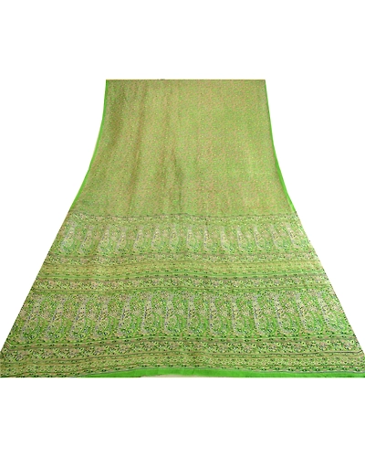Sanskriti Vintage Sarees Green Indian Printed Pure Silk Sari Soft Craft Fabric, PR-63685-Green-Pure Silk-8