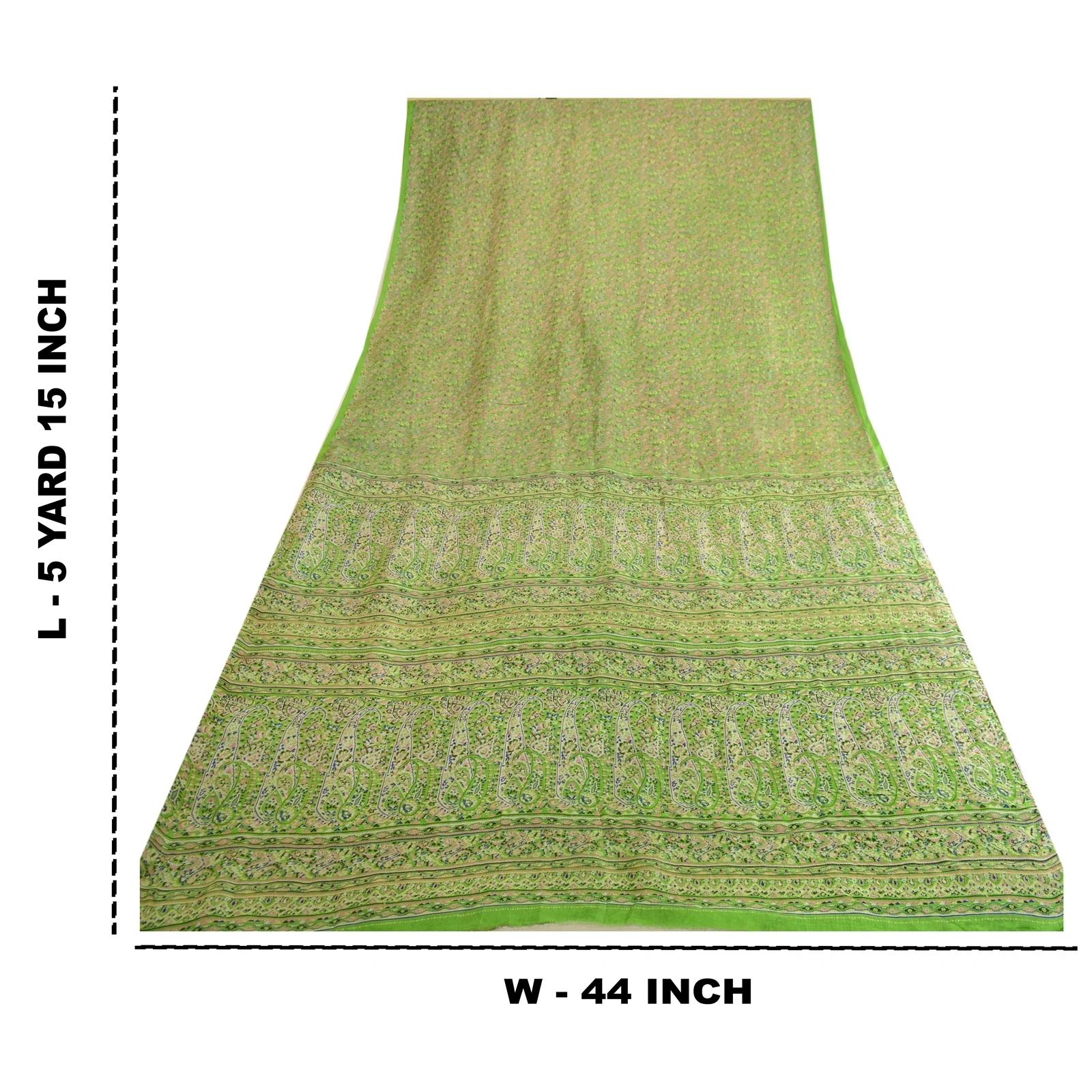 Sanskriti Vintage Sarees Green Indian Printed Pure Silk Sari Soft Craft Fabric, PR-63685-Green-Pure Silk-9