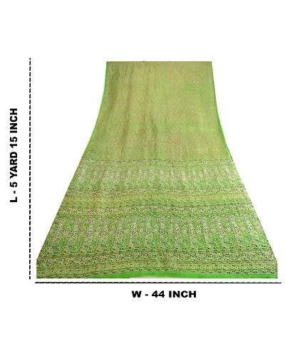 Sanskriti Vintage Sarees Green Indian Printed Pure Silk Sari Soft Craft Fabric, PR-63685-Green-Pure Silk-9