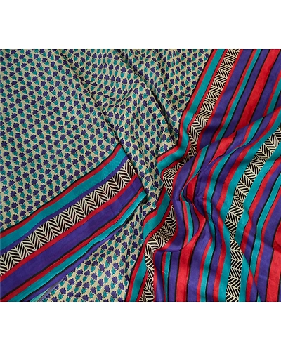 Sanskriti Vintage Sarees From India Blue Printed Pure Silk Sari 5Yd Craft Fabric, PR-63710-Blue-Pure Silk-2