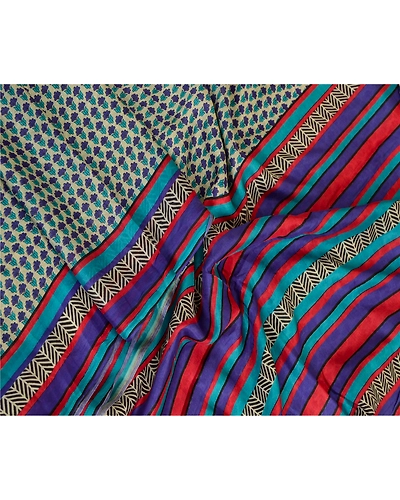 Sanskriti Vintage Sarees From India Blue Printed Pure Silk Sari 5Yd Craft Fabric, PR-63710-Blue-Pure Silk-3