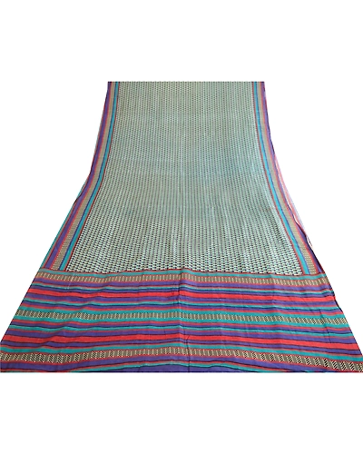 Sanskriti Vintage Sarees From India Blue Printed Pure Silk Sari 5Yd Craft Fabric, PR-63710-Blue-Pure Silk-8