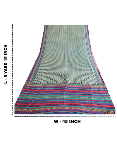 Sanskriti Vintage Sarees From India Blue Printed Pure Silk Sari 5Yd Craft Fabric, PR-63710-Blue-Pure Silk-9