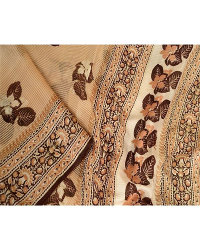 Sanskriti Vintage Sarees Brown From India Printed Pure Silk Sari Craft Fabric, PR-63715-Brown-Pure Silk-1