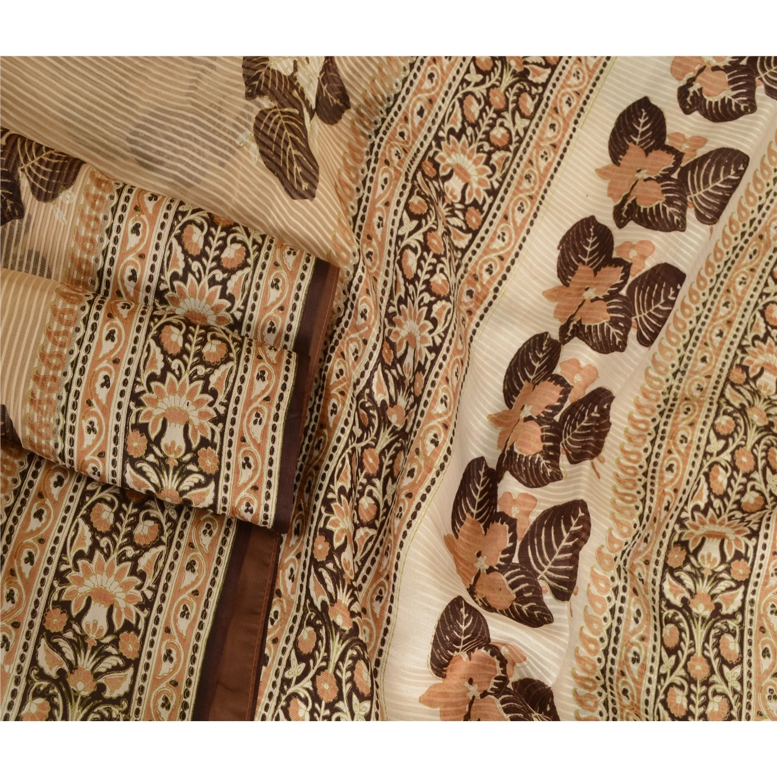 Sanskriti Vintage Sarees Brown From India Printed Pure Silk Sari Craft Fabric, PR-63715-Brown-Pure Silk-2