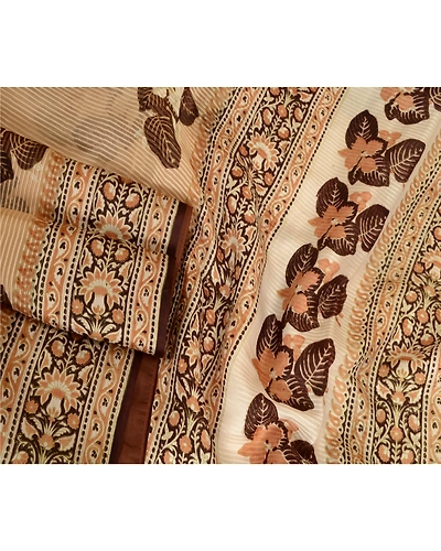 Sanskriti Vintage Sarees Brown From India Printed Pure Silk Sari Craft Fabric, PR-63715-Brown-Pure Silk-2
