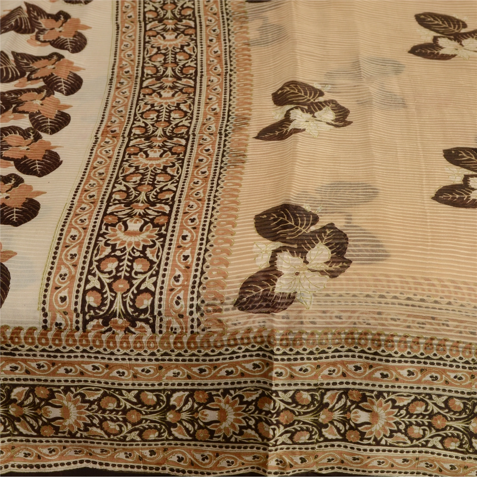 Sanskriti Vintage Sarees Brown From India Printed Pure Silk Sari Craft Fabric, PR-63715-Brown-Pure Silk-3