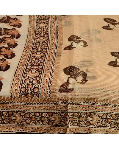 Sanskriti Vintage Sarees Brown From India Printed Pure Silk Sari Craft Fabric, PR-63715-Brown-Pure Silk-3