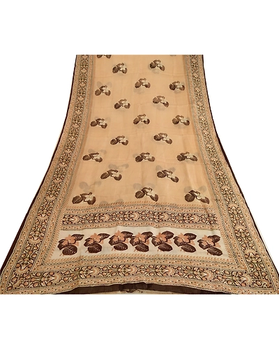 Sanskriti Vintage Sarees Brown From India Printed Pure Silk Sari Craft Fabric, PR-63715-Brown-Pure Silk-7
